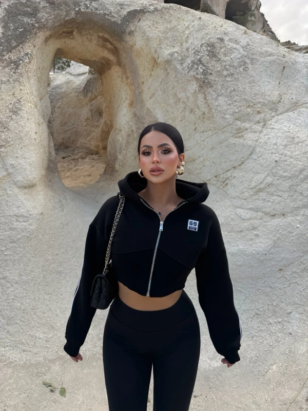 Siyah Nyc Korseli Fermuarlı Sweat