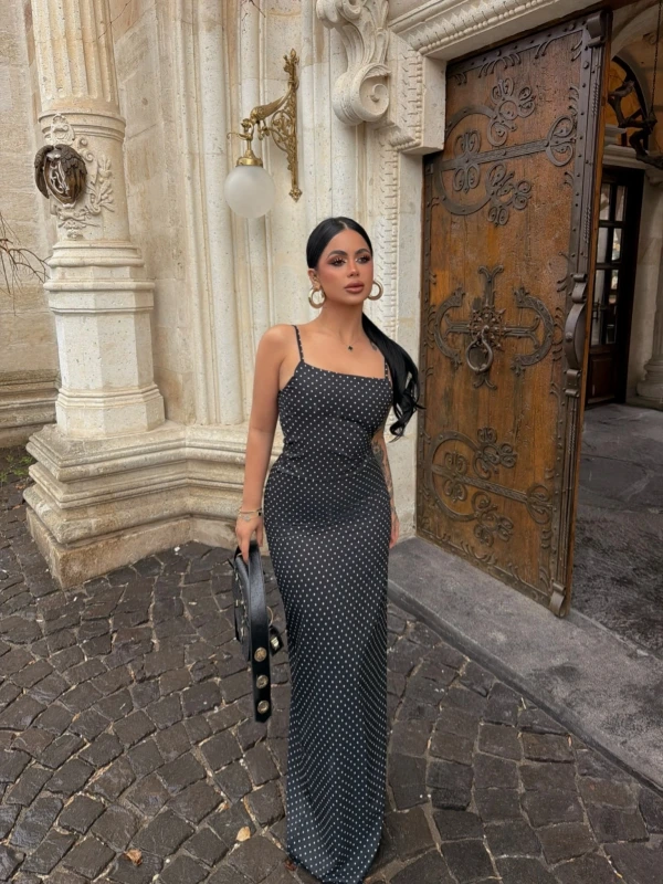 Siyah Puantiyeli Maxi Elbise