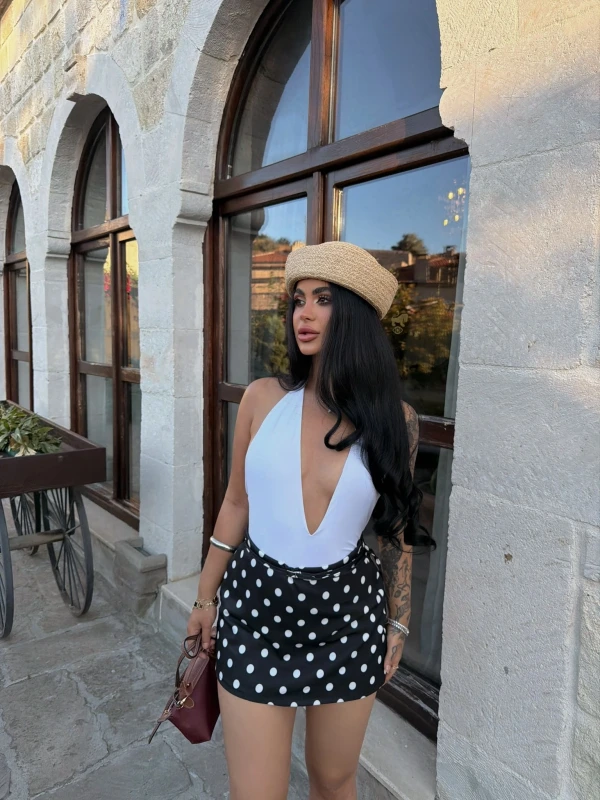 Siyah Puantiyeli Yüksek Bel Şort Etek