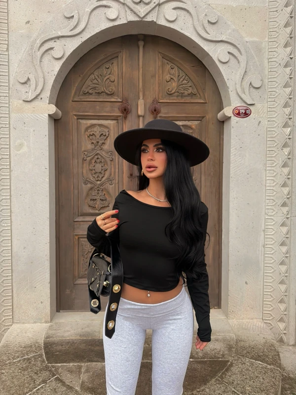 Siyah Sırt Açık Basic Crop