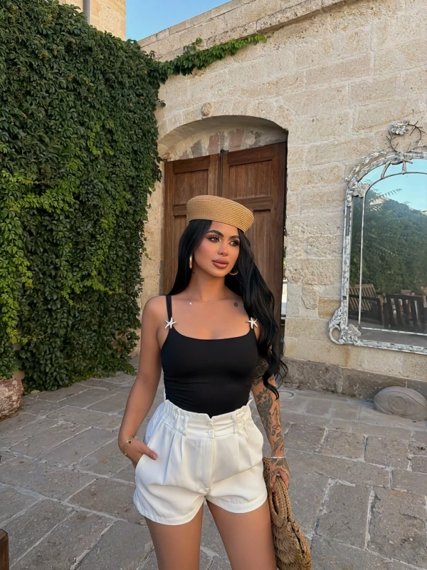 Siyah Star Askılı Crop