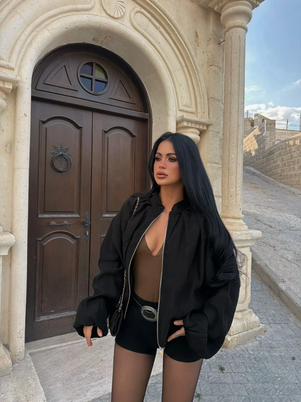 Siyah Vera Balon Kollu Bomber Ceket