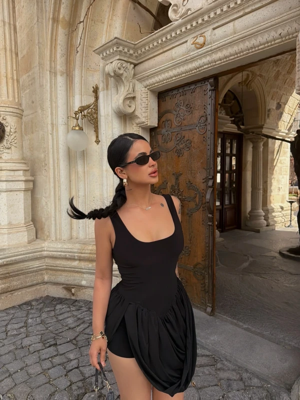 Siyah Verona Drapeli Elbise