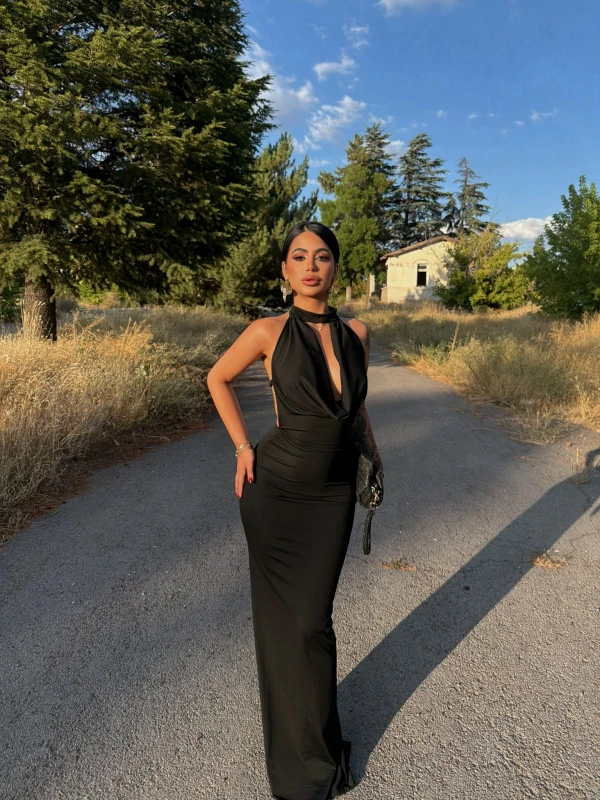 Siyah Vogue Degaje Maxi Elbise