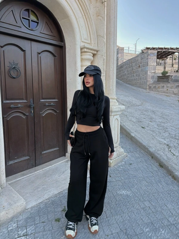 Siyah Yüksek Bel Basic Jogger Eşofman