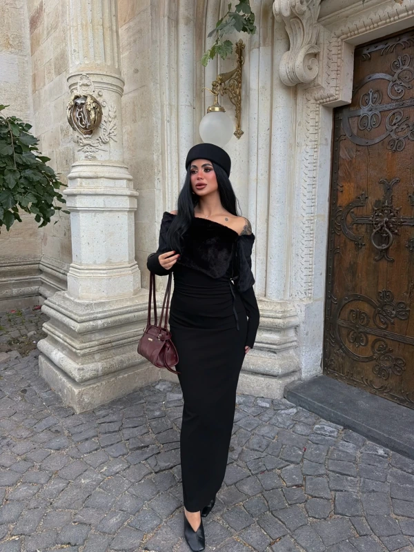 Valeria Kürklü Krep Elbise