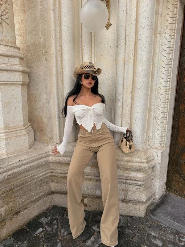 Wide Leg Beige Pantolon