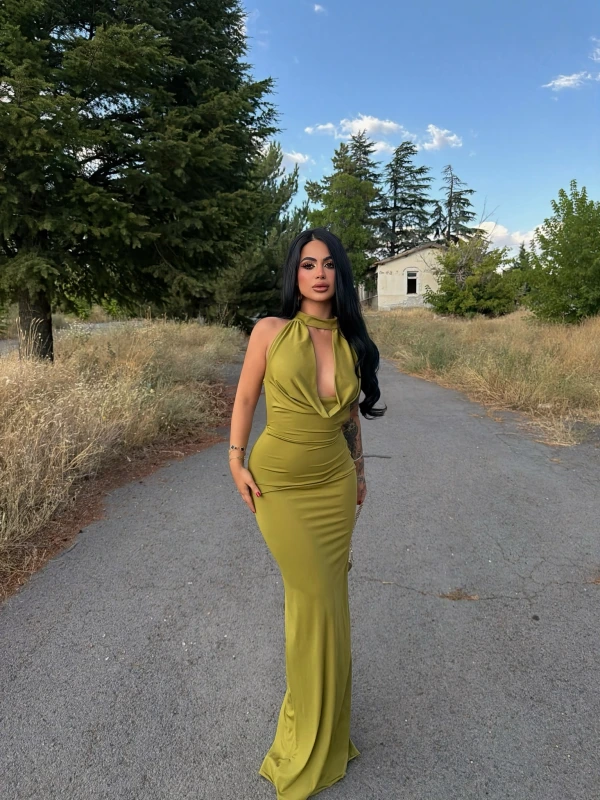 Yeşil Vogue Degaje Maxi Elbise