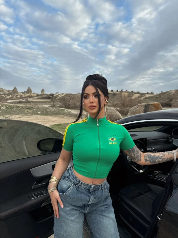 Yeşil Yaka Fermuarlı Brasil Crop