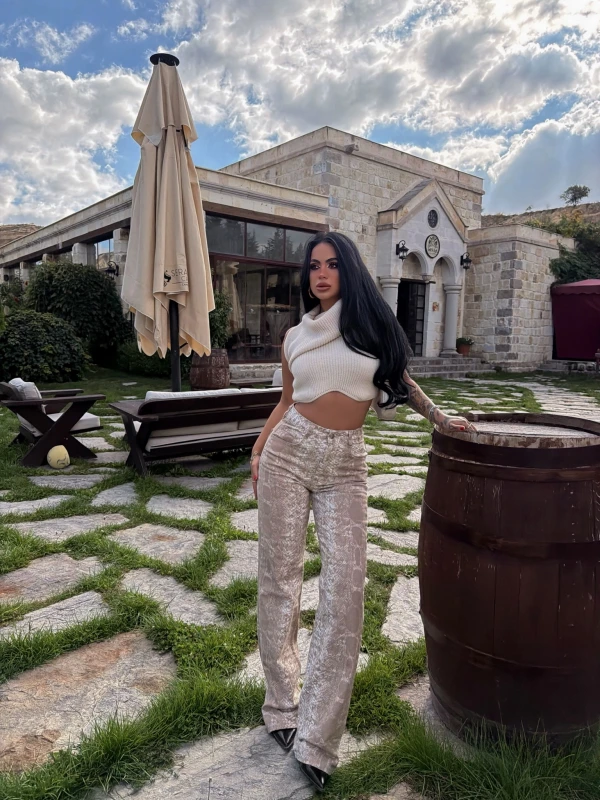 Yılan Desen Wide Leg Pantolon