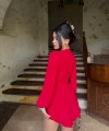 Kırmızı Belden Bağlamalı Kiloş Elbise