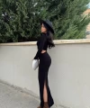Siyah Yan Dekolte Long Elbise