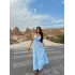 Bebe Mavisi Askılı İnci Keten Elbise