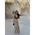 Bej Işıltı Bol Paça Pantolon
