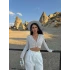 Bej Omuz Vatkalı Tokalı Bluz