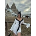 Beyaz Çift Renk Elegant Elbise