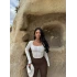 Beyaz Önü Biyeli Kare Yaka Crop
