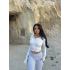 Beyaz Parmak Geçmeli Fermuarlı Crop