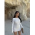 Beyaz Sırt Açık Gofre Elbise