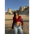 Bordo Omuz Vatkalı Tokalı Bluz