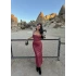 Bordo Sırt Bağcıklı Deri Elbise