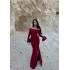 Bordo Tek Yırtmaçlı Madonna Elbise