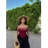 Bordo Yaka Dantelli Degaje Bodysuit