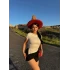 Ekru Eteği Asimetrik Yırtmaçlı Crop