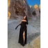 Siyah Fularlı Tek Yırtmaçlı Elbise