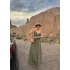 Haki Sırt Çapraz Maxi Elbise