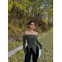 Haki Yandan Büzgülü Straplez Crop