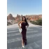 Kahve Halter Yaka Aksesuarlı Elbise