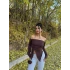 Kahve Yandan Büzgülü Straplez Crop