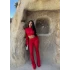 Kırmızı İspanyol Tayt Crop İkili Takım