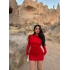 Kırmızı Kayık Yaka Büzgülü Elbise