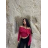 Bordo Mendili Yaka Fermuarlı Crop