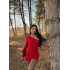 Kırmızı Simli Omuz Büzgülü Elbise