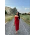 Kırmızı Straplez Yaka Sandy Elbise