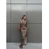 Leopar Yakası Degaje Maxi Elbise