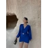Mavi Kruvaze Önü Tokalı Elbise