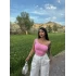 Pembe Biyeli Tek Omuz Dalgıç Crop