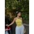 Sarı Tek Omuz Tokalı Crop