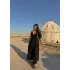 Siyah Askılı İnci Keten Elbise