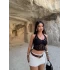 Siyah Boyundan Geçmeli Güpürlü Crop
