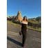 Siyah Garnili Madonna Long Elbise