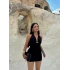 Siyah Göğüs Aksesuarlı Çift Kat Elbise