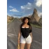 Siyah Göğüs Bağcıklı Biyeli Crop