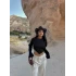Siyah İspanyol Kol Fitilli Crop