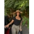 Siyah Kare Yaka Basic Bodysuit