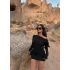 Siyah Kayık Yaka Büzgülü Elbise